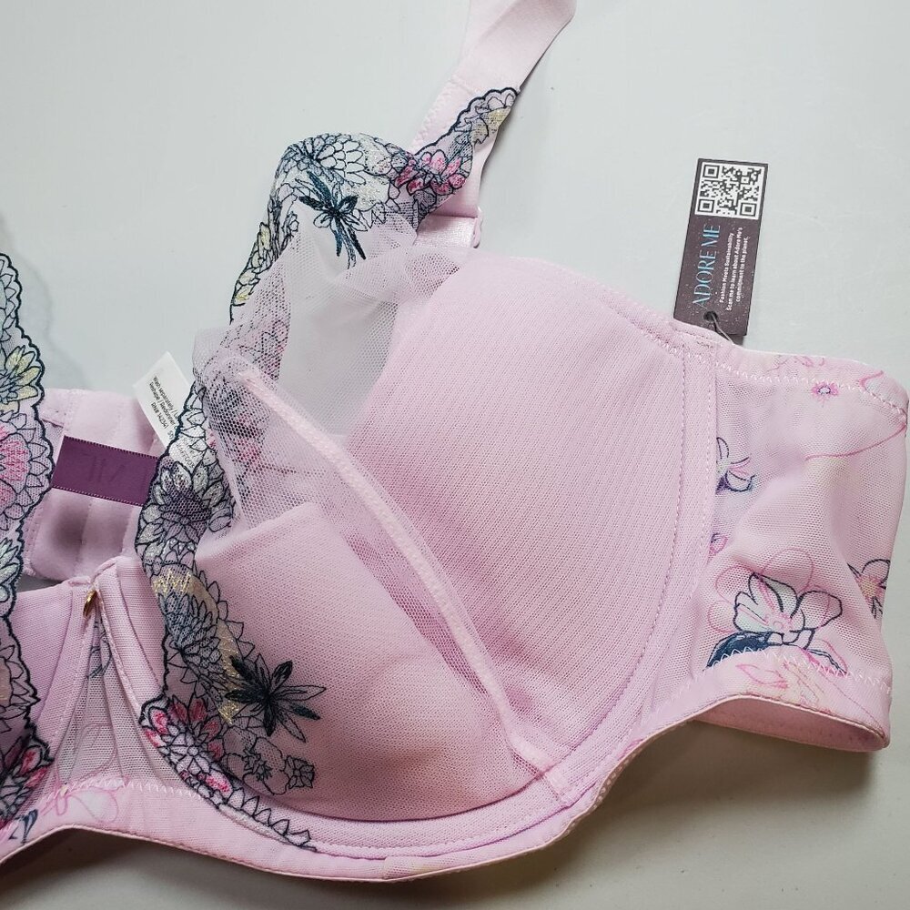 Adore Me Prisma Contour Quarter Bra Women Size 44D NWT Intimates Mesh Floral - Picture 2 of 11